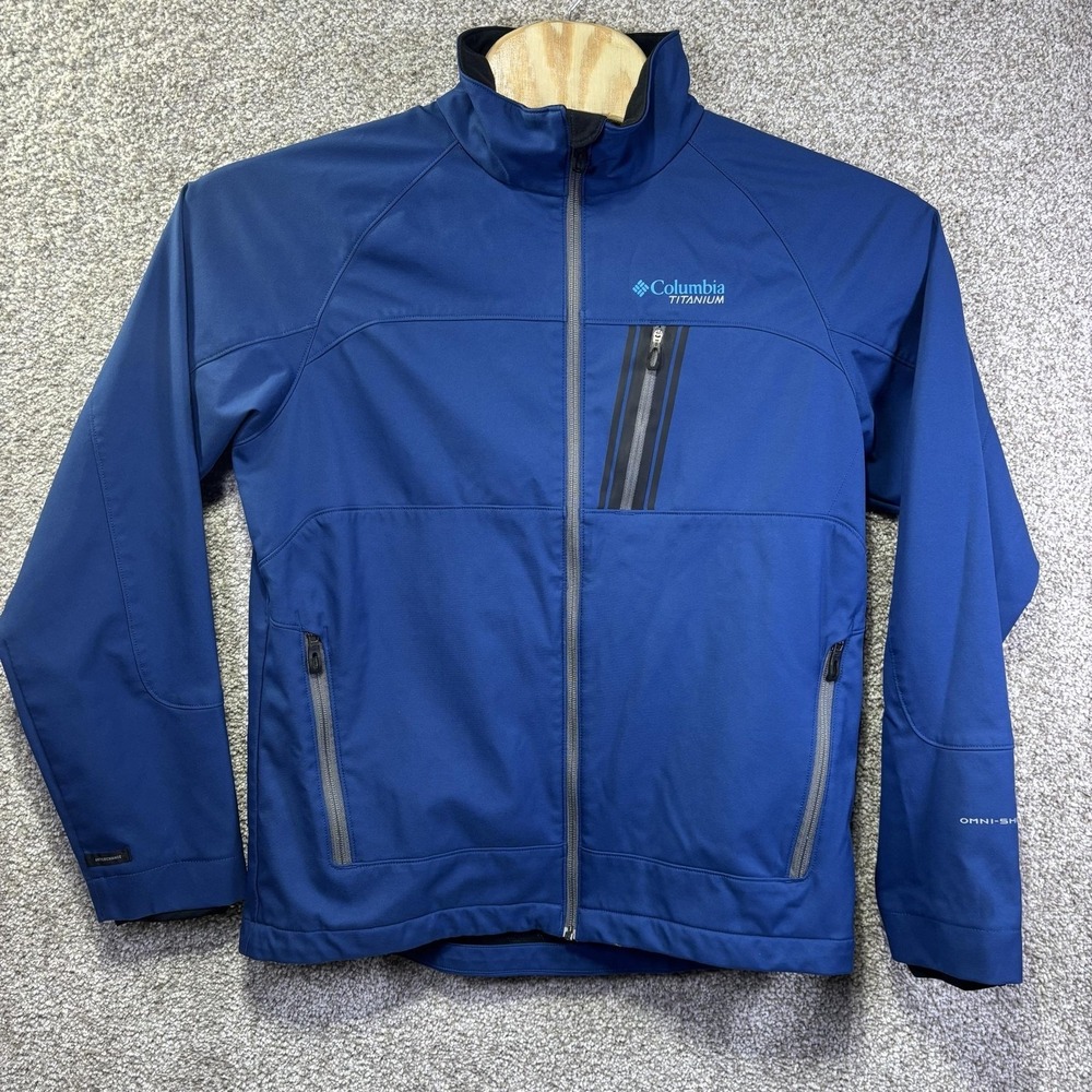 Columbia Titanium Jacket Mens Large Blue Softshell Omni-Shield‎ Interchange Zip